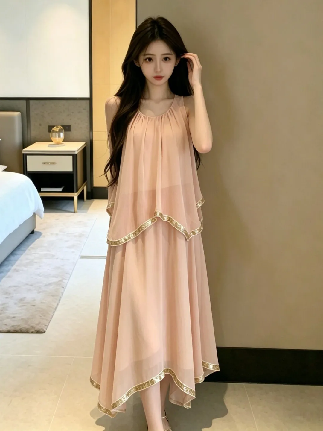 Elegant Loose Strap Long Dress Irregular Design Summer Fashionable French Style High Waist Gown for Various Occasions
Elegant Loose Strap Long Dress Irregular Design Summer Fashionable French Style High Waist Gown for Various Occasions