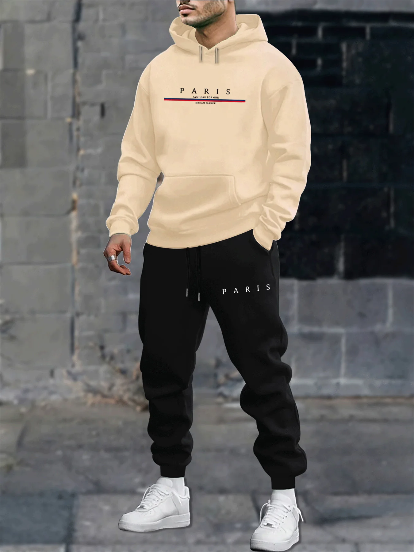 Men's autumn and winter casual fashion warm Paris pattern print loose plush thick hooded sweatshirt+sweatpants set
Men's autumn and winter casual fashion warm Paris pattern print loose plush thick hooded sweatshirt+sweatpants set