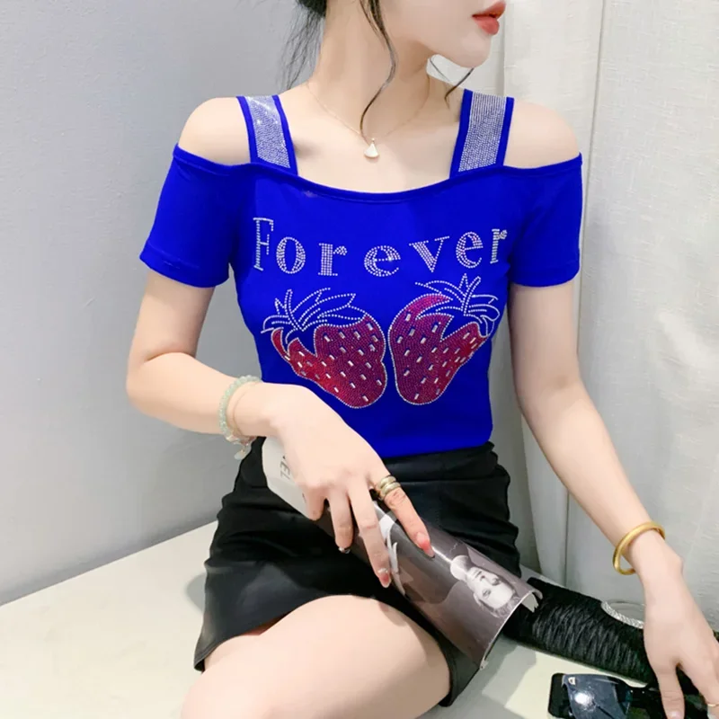 Элегантные тонкие сетчатые топы с горячим сверлением, черные, синие Blusas, новинка 2024, летняя женская футболка с короткими рукавами и открытыми плечами
Элегантные тонкие сетчатые топы с горячим сверлением, черные, синие Blusas, новинка 2024, летняя женская футболка с короткими рукавами и открытыми плечами