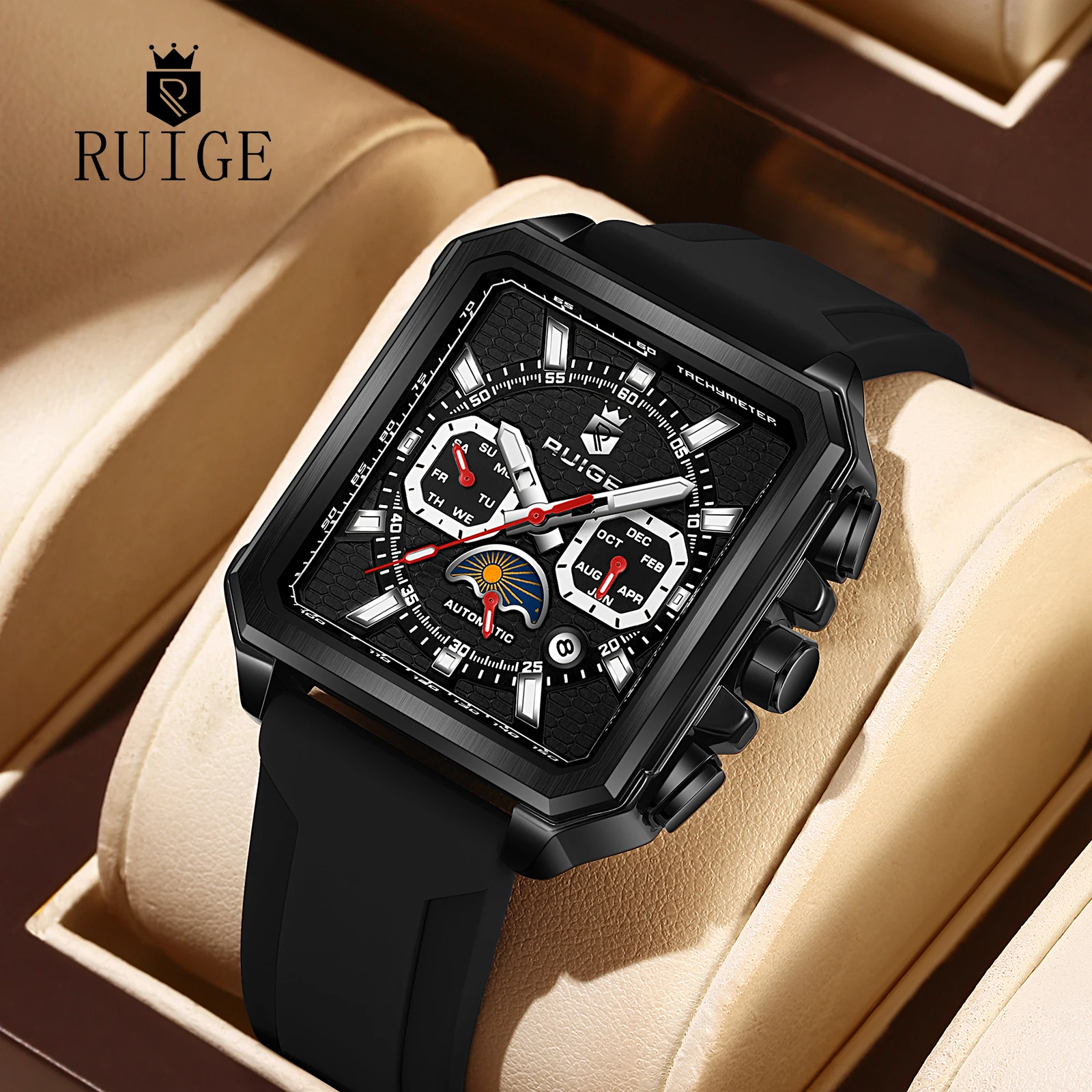 RUIGE Hollow Moon Phase Fully Automatic Mechanical Watch, Square Fashion Men's Night Light Waterproof Trendy Watch
RUIGE Hollow Moon Phase Fully Automatic Mechanical Watch, Square Fashion Men's Night Light Waterproof Trendy Watch