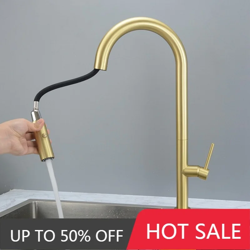 Brushed Gold Pull Out Kitchen Faucets Stainless Steel Sink Faucet Brass Sink Tap Rotating Spout Mixers Tap Hot Cold Water Crane
Brushed Gold Pull Out Kitchen Faucets Stainless Steel Sink Faucet Brass Sink Tap Rotating Spout Mixers Tap Hot Cold Water Crane