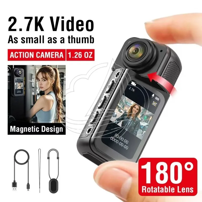 2K WiFi Action Camera 180° Rotatable Neck Mount Mini Recorder for Cycling Outdoor Sports Recording
2K WiFi Action Camera 180° Rotatable Neck Mount Mini Recorder for Cycling Outdoor Sports Recording