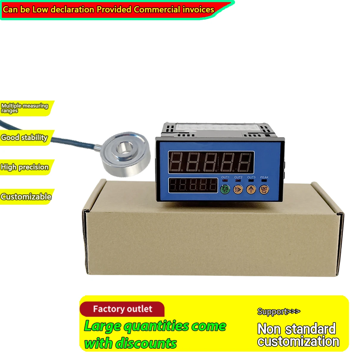 50kg-5t Stainless Steel Ring Load Cell and 5-Digit Dual Display Indicator Kit, 3 Relay Output Force Sensor Set Controller
50kg-5t Stainless Steel Ring Load Cell and 5-Digit Dual Display Indicator Kit, 3 Relay Output Force Sensor Set Controller