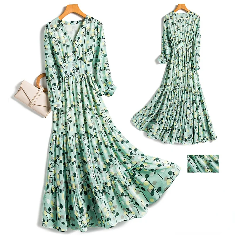 Green Polka Dot Chiffon Long Women Dress Summer New V-Neck Slim Ankle Length Beach Holiday Style Elegant Female Clothing
Green Polka Dot Chiffon Long Women Dress Summer New V-Neck Slim Ankle Length Beach Holiday Style Elegant Female Clothing