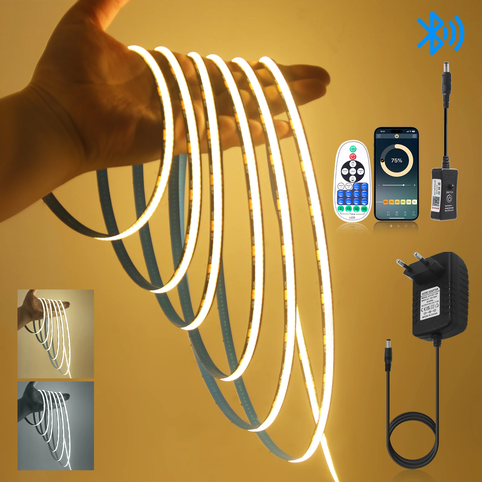 Bluetooth COB LED Strip 12V 24V Dimmable High Density Flexible LED Light For Home Decor 3000K 4000K 6000K RA90 LED Strip Lights
Bluetooth COB LED Strip 12V 24V Dimmable High Density Flexible LED Light For Home Decor 3000K 4000K 6000K RA90 LED Strip Lights