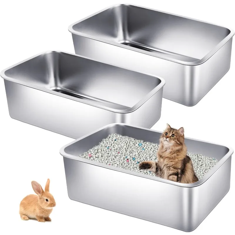 3 Pack Stainless Steel Cat Litter Boxes 23.6"L x 15.7"W x 5.9"H Extra Large Metal Litter Boxes with High Side Sturdy
3 Pack Stainless Steel Cat Litter Boxes 23.6"L x 15.7"W x 5.9"H Extra Large Metal Litter Boxes with High Side Sturdy