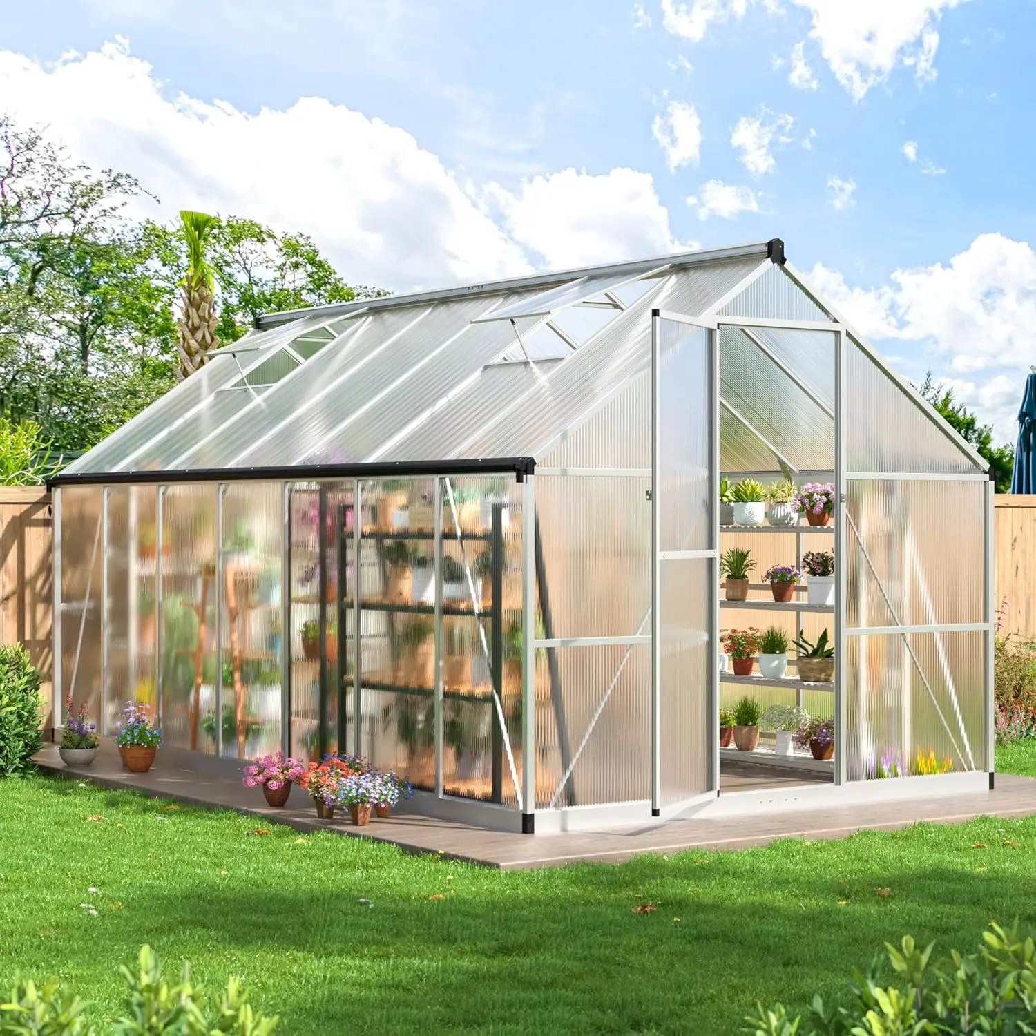 8x14FT Greenhouse for Outdoors with Quick Setup Structure and Roof Vent, Aluminum Large Walk-in Greenhouse for Outside Garden
8x14FT Greenhouse for Outdoors with Quick Setup Structure and Roof Vent, Aluminum Large Walk-in Greenhouse for Outside Garden