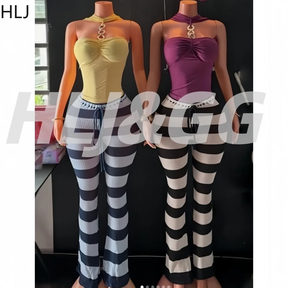 HLJ Summer New Sexy Drill Chain Halter Sleeveless Backless Crop Top + Stripe Patchwork Pants Two Piece Outfits Woman Streetwear
HLJ Summer New Sexy Drill Chain Halter Sleeveless Backless Crop Top + Stripe Patchwork Pants Two Piece Outfits Woman Streetwear