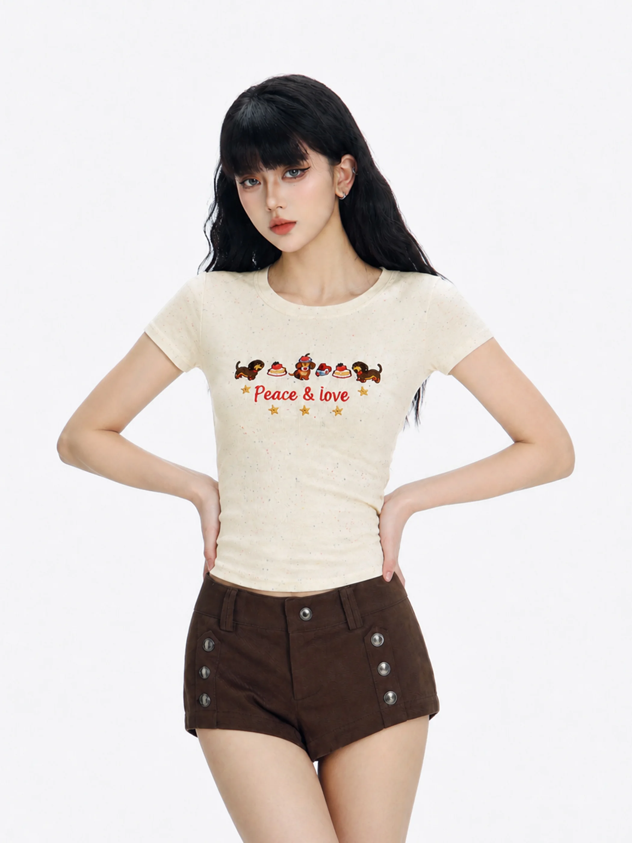 American Style Short Sleeve T-Shirt Women's Design Versatile Slimming Top Sweet Girl Dog Embroidery Breathable Cotton Blend
American Style Short Sleeve T-Shirt Women's Design Versatile Slimming Top Sweet Girl Dog Embroidery Breathable Cotton Blend