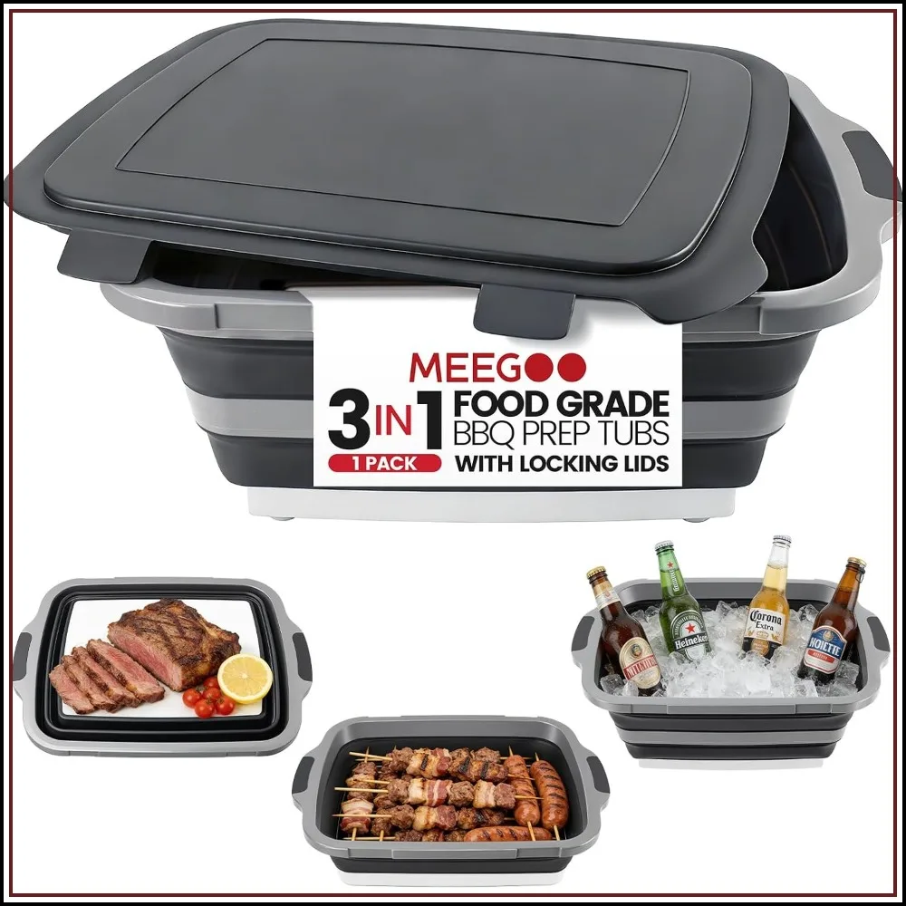 BBQ Prep Tub 3-IN-1 Large 30L Collapsible Cutting Board with Locking Lid for Meal Prep Marinating, Camping Sink, Dish Basin, Storage
BBQ Prep Tub 3-IN-1 Large 30L Collapsible Cutting Board with Locking Lid for Meal Prep Marinating, Camping Sink, Dish Basin, Storage