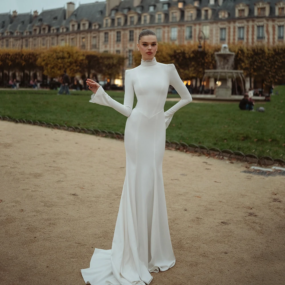 Msikoods 2025 Simple Modest Long Sleeve Wedding Dress High Neck Mermaid Floor Length Lace Women Brides Bridal Dress Customized
Msikoods 2025 Simple Modest Long Sleeve Wedding Dress High Neck Mermaid Floor Length Lace Women Brides Bridal Dress Customized