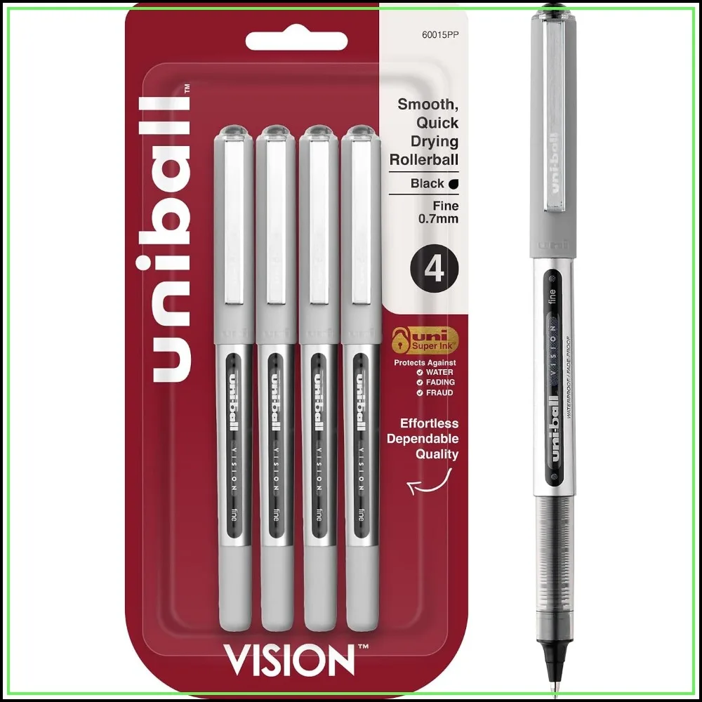 Fine Point Roller Ball Pens 0.7mm Black Ink Pack of 4 for Smooth Writing, Fade-Proof & Water-Resistant, Ideal for Office School Notes Lists Signatures
Fine Point Roller Ball Pens 0.7mm Black Ink Pack of 4 for Smooth Writing, Fade-Proof & Water-Resistant, Ideal for Office School Notes Lists Signatures