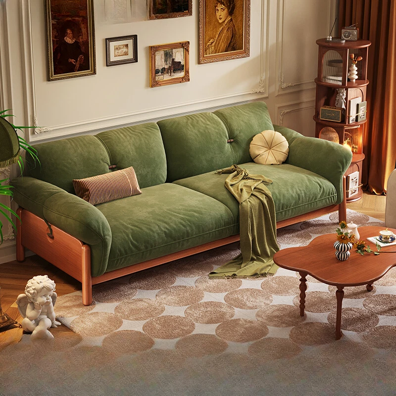 French retro fabric sofa, living room, small household size, three person, modern simple straight row solid wood sofa
French retro fabric sofa, living room, small household size, three person, modern simple straight row solid wood sofa