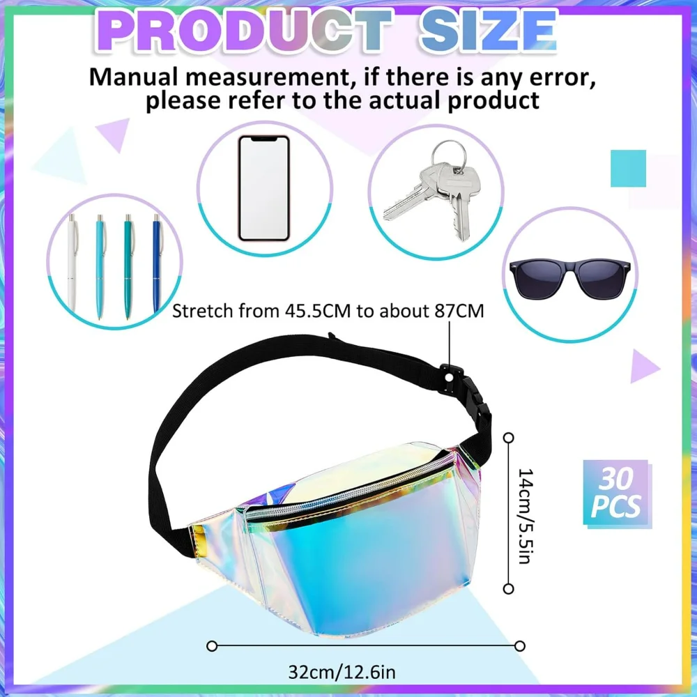 30 Pieces Holographic Fanny Pack Bulk Bachelorette Clear Party Waist Bag with Adjustable Belt
30 Pieces Holographic Fanny Pack Bulk Bachelorette Clear Party Waist Bag with Adjustable Belt