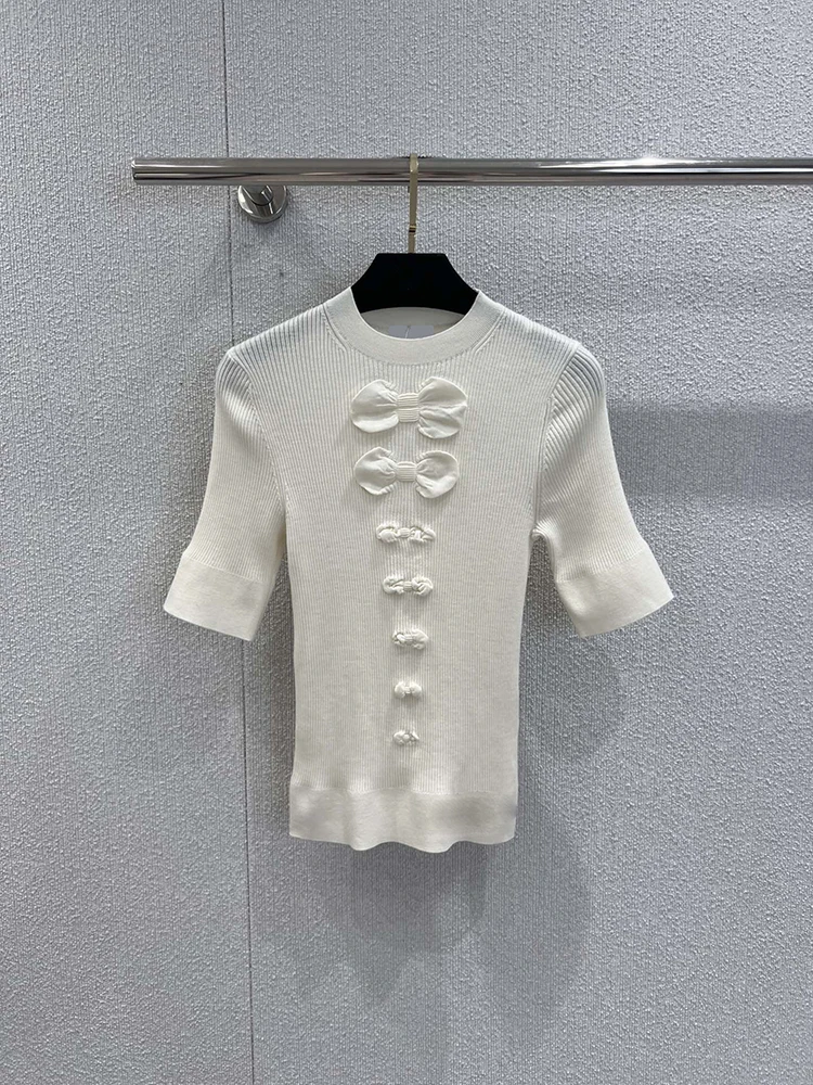 SVORYXIU Летняя мода белый повседневный трикотаж с короткими рукавами женский круглый вырез с бантом свободный трикотаж с короткими рукавами
SVORYXIU Летняя мода белый повседневный трикотаж с короткими рукавами женский круглый вырез с бантом свободный трикотаж с короткими рукавами