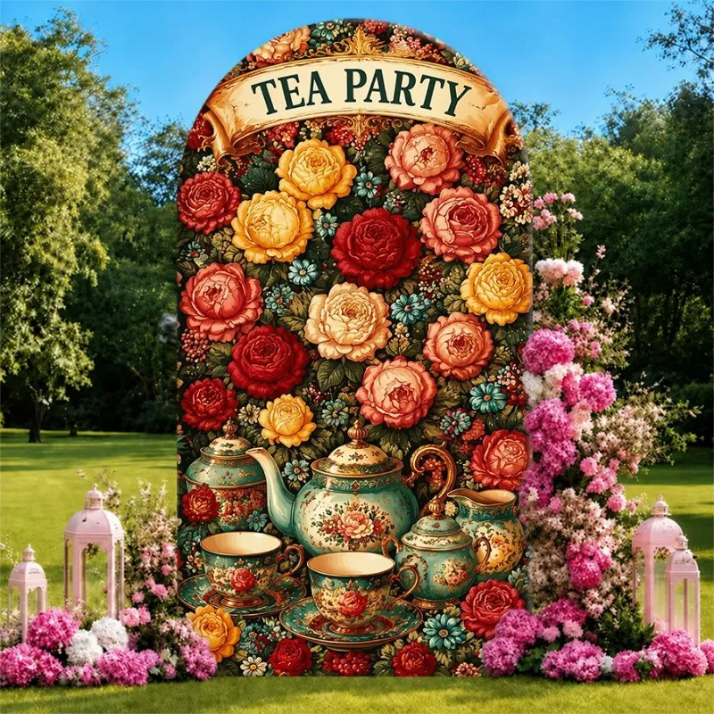 Single Side Arch Backdrop Cover Tea Party Floral Background Cloth for Elegant Outdoor Events Featuring Vintage Teapots and Roses
Single Side Arch Backdrop Cover Tea Party Floral Background Cloth for Elegant Outdoor Events Featuring Vintage Teapots and Roses