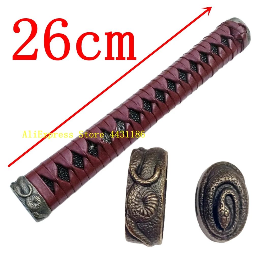 26 см Tsuka кожаная деревянная ручка из сплава змеи Menuki Fuchi Kashira для японского меча самурая катана индивидуальные металлические фитинги
26 см Tsuka кожаная деревянная ручка из сплава змеи Menuki Fuchi Kashira для японского меча самурая катана индивидуальные металлические фитинги