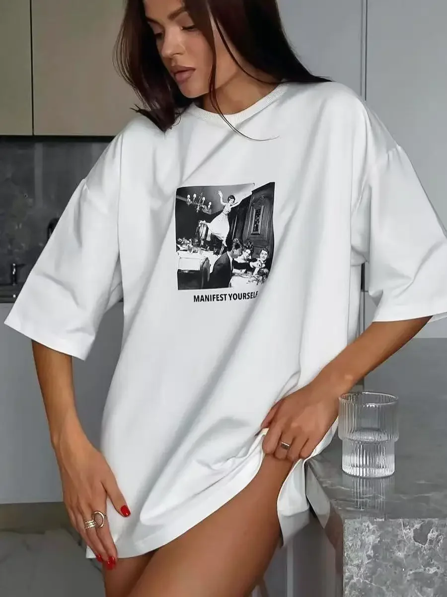 Summer Women's American Retro Printing Fun Graphic T-shirt Y2k Casual Street Personality Loose Half-sleeved Hip-hop Tops
Summer Women's American Retro Printing Fun Graphic T-shirt Y2k Casual Street Personality Loose Half-sleeved Hip-hop Tops