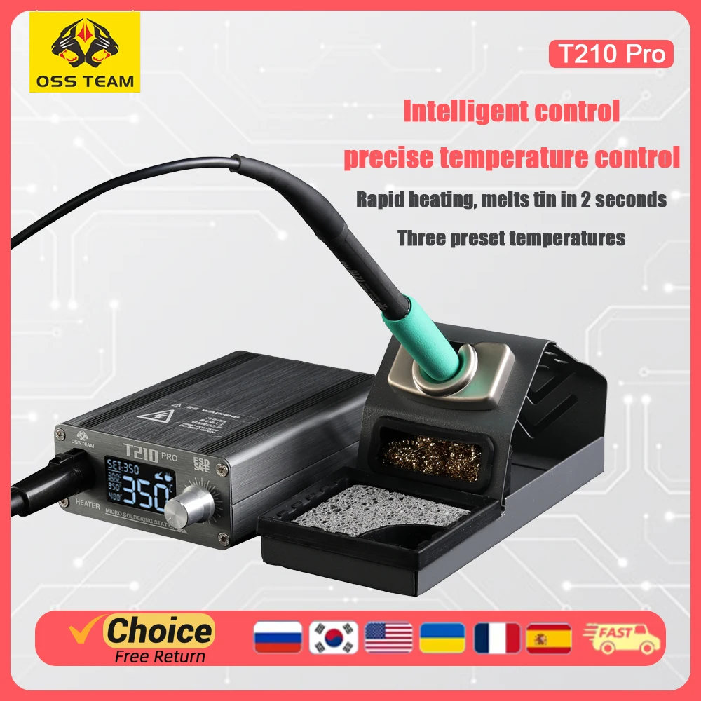 Умная паяльная станция OSS T210 PRO, цифровой сварочный инструмент для ремонта печатных плат/телефонов, поддерживает наконечник C210
Умная паяльная станция OSS T210 PRO, цифровой сварочный инструмент для ремонта печатных плат/телефонов, поддерживает наконечник C210