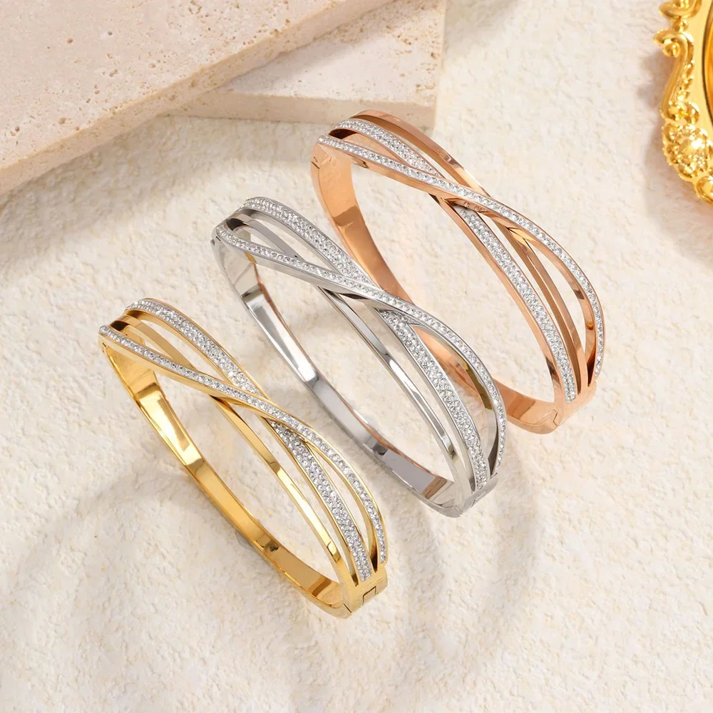 New Stainless Steel 3-Layer Bracelet Women Gold Silver Rose Colour Gold Plated Crystal Bangle Female Colorfast Luxury Jewelry
New Stainless Steel 3-Layer Bracelet Women Gold Silver Rose Colour Gold Plated Crystal Bangle Female Colorfast Luxury Jewelry