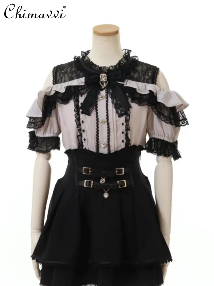 Japanese Mine Style Mass-Produced Blouse Women Summer Girly Style Cute Sweet Slimming Top Lace Off-Shoulder Y2K Shirts Lady
Japanese Mine Style Mass-Produced Blouse Women Summer Girly Style Cute Sweet Slimming Top Lace Off-Shoulder Y2K Shirts Lady