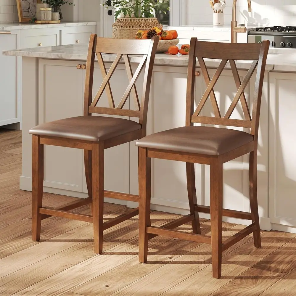 Set of 2 Counter Height Bar Stools with Double-X Back and Upholstered Seat, Brown Leather for Kitchen Island/Cafe/Pub
Set of 2 Counter Height Bar Stools with Double-X Back and Upholstered Seat, Brown Leather for Kitchen Island/Cafe/Pub