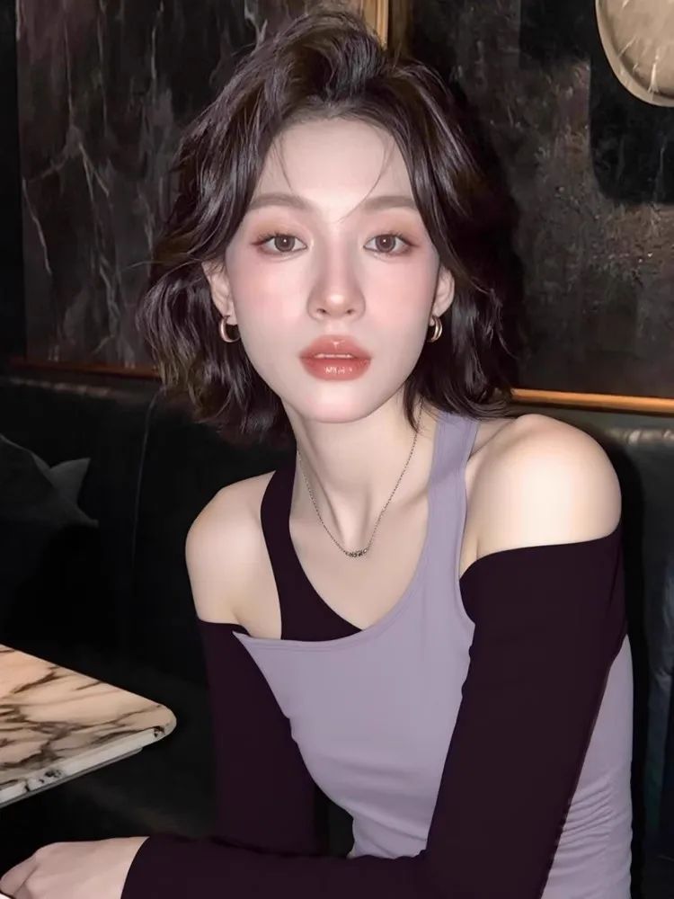 Unique Color Block Base Shirt Women's Inner Design Vintage Slim Fit Fake Two-Piece Shoulder Bared Long Sleeve Top Spring Autumn
Unique Color Block Base Shirt Women's Inner Design Vintage Slim Fit Fake Two-Piece Shoulder Bared Long Sleeve Top Spring Autumn