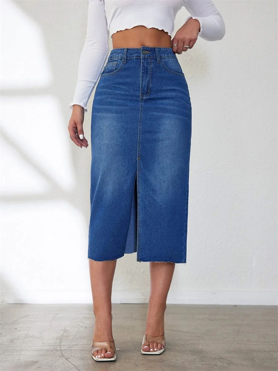 New Fashion Womens Midi Denim Skirt High Waist Solid Color Front Split Jean Skirts Casual Long Skirts Hot Sale S M L
New Fashion Womens Midi Denim Skirt High Waist Solid Color Front Split Jean Skirts Casual Long Skirts Hot Sale S M L