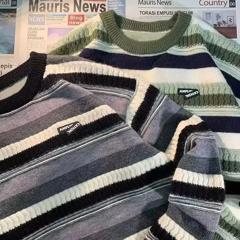 Striped Round Neck Sweater Men's Fall and Winter Design Sense of Niche Japanese Pullover Knit Sweater Loose Trend Wool Sweater
Striped Round Neck Sweater Men's Fall and Winter Design Sense of Niche Japanese Pullover Knit Sweater Loose Trend Wool Sweater