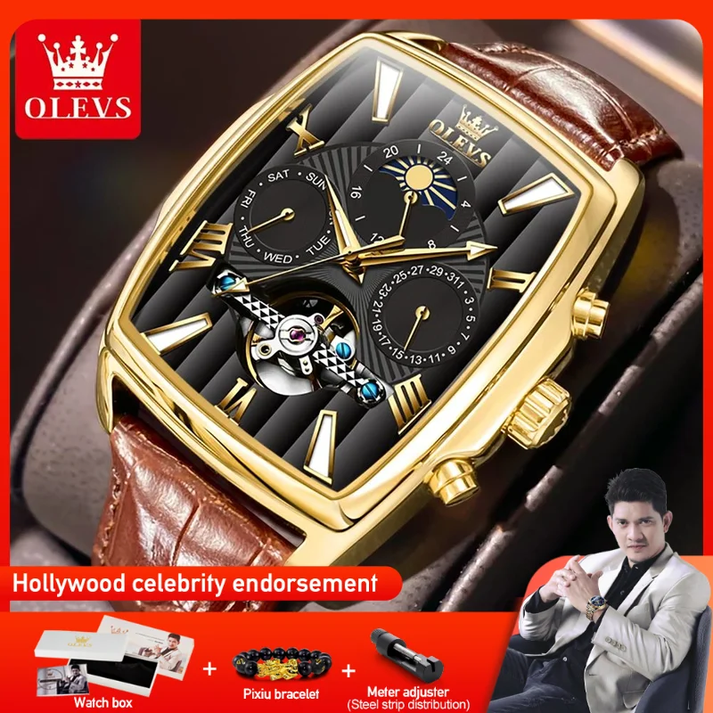 OLEVS 6675 Mens Watch Original Mechanical Multifunctional Chronograph Watch Moon Phase Waterproof Luminous Leather Strap Reloj
OLEVS 6675 Mens Watch Original Mechanical Multifunctional Chronograph Watch Moon Phase Waterproof Luminous Leather Strap Reloj