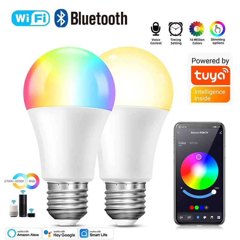 Tuya Wifi/Bluetooth Smart Bulb Alexa Led Lamp E27 RGB Smart Light Bulbs 220V 110V Smart Lamps For Google Assisatnt Smart Life
Tuya Wifi/Bluetooth Smart Bulb Alexa Led Lamp E27 RGB Smart Light Bulbs 220V 110V Smart Lamps For Google Assisatnt Smart Life