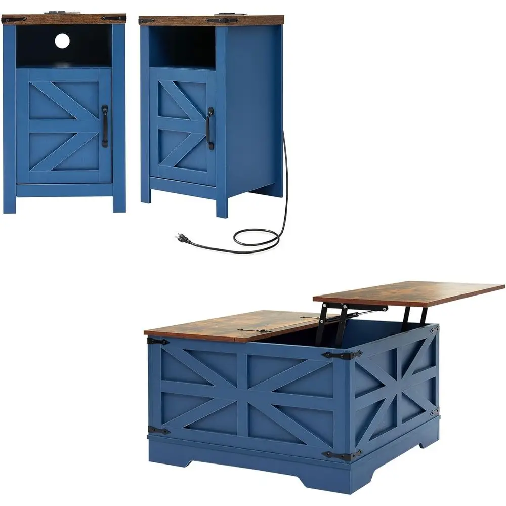 3-Piece Living Room Table Set with Charging Station, Illuminated Top and Storage, Blue Wooden Furniture
3-Piece Living Room Table Set with Charging Station, Illuminated Top and Storage, Blue Wooden Furniture