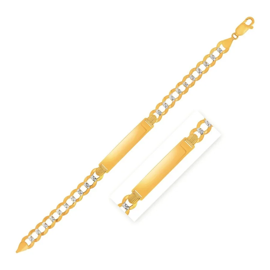14k Two Tone Gold 8 1 2 inch Mens Narrow Curb Chain ID Bracelet with White Pave
14k Two Tone Gold 8 1 2 inch Mens Narrow Curb Chain ID Bracelet with White Pave