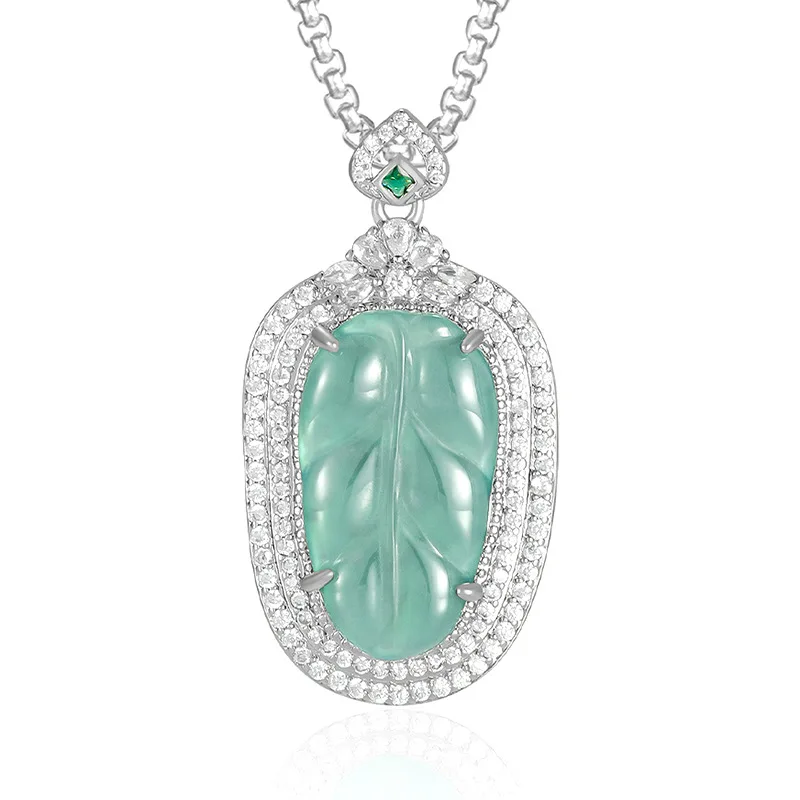 Pure natural A-grade jade blue water leaf copper silver plated with ice inlaid jade pendant for women, fashionable necklace
Pure natural A-grade jade blue water leaf copper silver plated with ice inlaid jade pendant for women, fashionable necklace