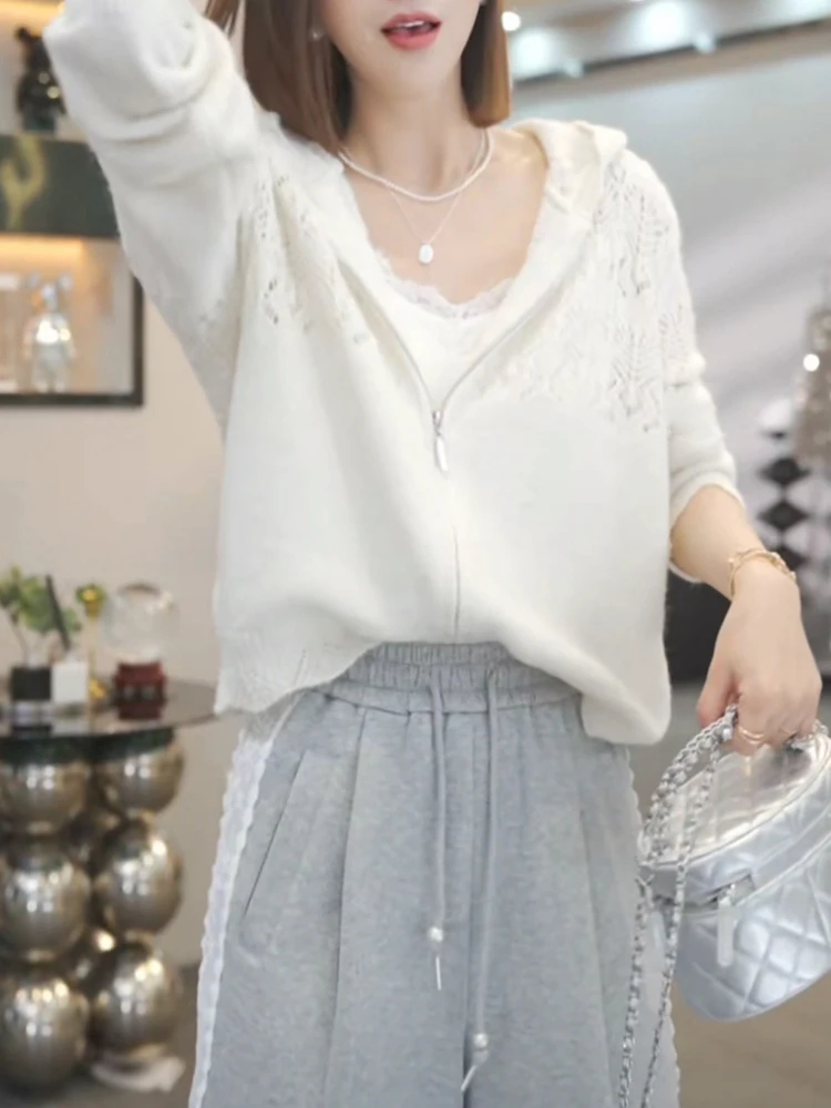 Women's Knitted Hollow out Hoodie Cardigan Spring Autumn Casual Sun Protection Outerwear Cleanfit Embroidered Long Sleeve Zipper
Women's Knitted Hollow out Hoodie Cardigan Spring Autumn Casual Sun Protection Outerwear Cleanfit Embroidered Long Sleeve Zipper