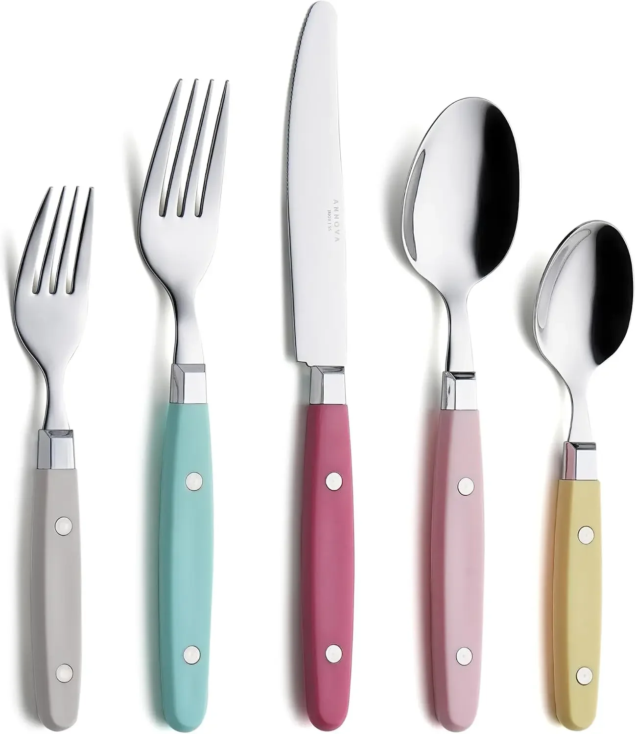 20-Piece Colorful Stainless Steel Flatware Set, Retro Rivet Design, Includes Forks, Knives, Spoons & Salad Forks, Pastel Mix
20-Piece Colorful Stainless Steel Flatware Set, Retro Rivet Design, Includes Forks, Knives, Spoons & Salad Forks, Pastel Mix
