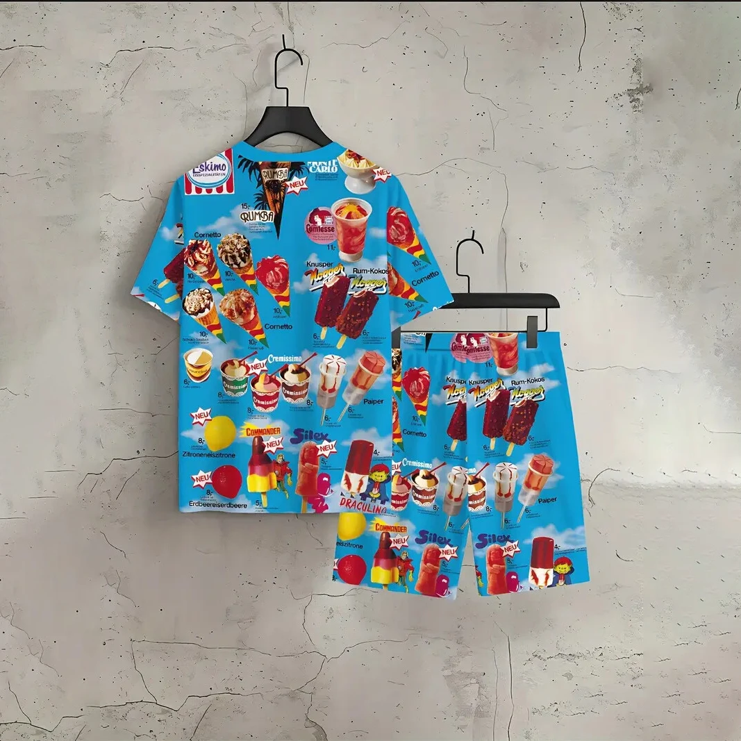 Men's Tee Sets Ice Cream Pattern Print Summer Casual Short Sleeve Pullover T-Shirts Pants Set Outdoor Male Overszied Clothing
Men's Tee Sets Ice Cream Pattern Print Summer Casual Short Sleeve Pullover T-Shirts Pants Set Outdoor Male Overszied Clothing