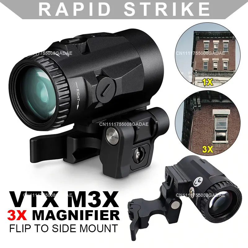 VTX-M3X 3X Optics Magnifier Sight Flip to Side Mount Tactical Airsoft Rifle Scope Sight Absolute or Lower 1/3 Co-witness Mount
VTX-M3X 3X Optics Magnifier Sight Flip to Side Mount Tactical Airsoft Rifle Scope Sight Absolute or Lower 1/3 Co-witness Mount