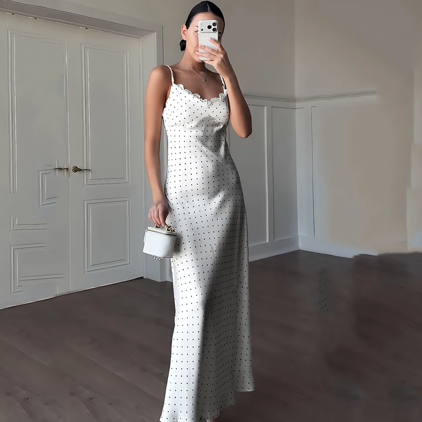 Linad Summer Elegant Lace Polka Dot Long Dress Vintage Slim Spaghetti Strap Dresses Sexy High Waist Ankle Length Dress 2026
Linad Summer Elegant Lace Polka Dot Long Dress Vintage Slim Spaghetti Strap Dresses Sexy High Waist Ankle Length Dress 2026