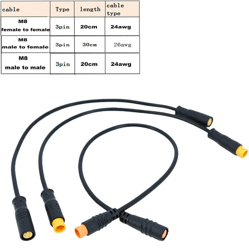 Waterproof 20cm m8 9mm 3pin Electric Bicycle Butt Plug Male to Male Female to Male Wire for Ebike E-Bike Display Cables J17
Waterproof 20cm m8 9mm 3pin Electric Bicycle Butt Plug Male to Male Female to Male Wire for Ebike E-Bike Display Cables J17