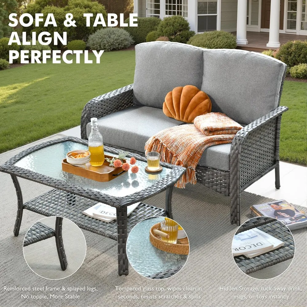High Back Wicker Loveseat Armchair Coffee Table, All Weather Rattan 4 Piece Outdoor Set for Patio Porch Custom
High Back Wicker Loveseat Armchair Coffee Table, All Weather Rattan 4 Piece Outdoor Set for Patio Porch Custom