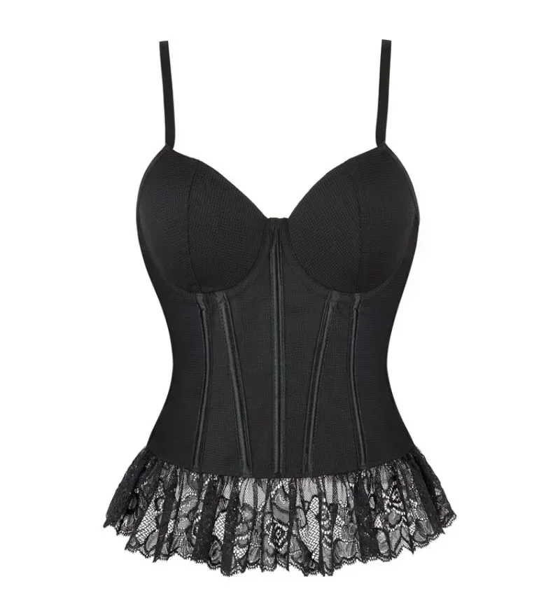 Black Corset Women Lace Skirt Double Strap Cup Bra Lingerie Breathable Mesh Adjustable Shoulder Strap Back Buckle Corselet Vest
Black Corset Women Lace Skirt Double Strap Cup Bra Lingerie Breathable Mesh Adjustable Shoulder Strap Back Buckle Corselet Vest