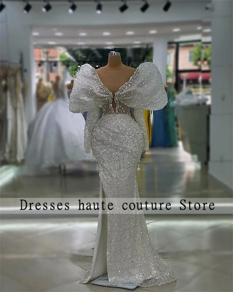 Elegant White Beaded Lace Mermaid Evening Dresses 2024 Luxury Puff Sleeves Side Slit Formal Party Dress Prom Gowns vestidos
Elegant White Beaded Lace Mermaid Evening Dresses 2024 Luxury Puff Sleeves Side Slit Formal Party Dress Prom Gowns vestidos