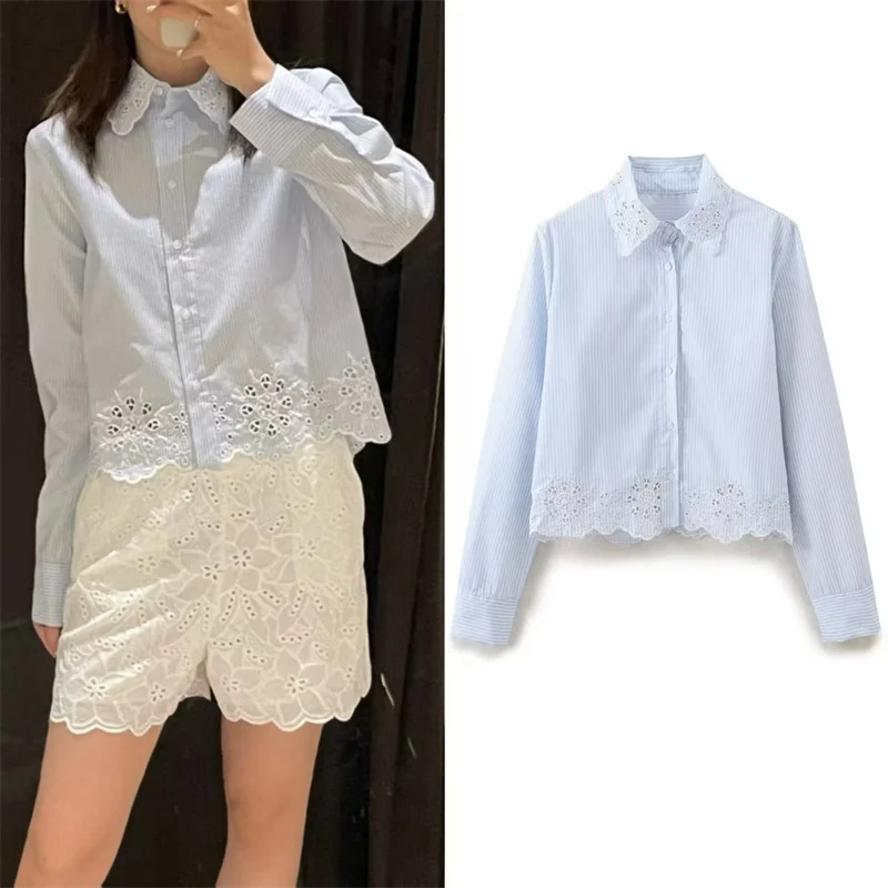 Women's Top 2026 Summer New Light Blue Striped Long-Sleeve Embroidered Hollow Out Shirt Casual Fashion Simple and Versatile
Women's Top 2026 Summer New Light Blue Striped Long-Sleeve Embroidered Hollow Out Shirt Casual Fashion Simple and Versatile