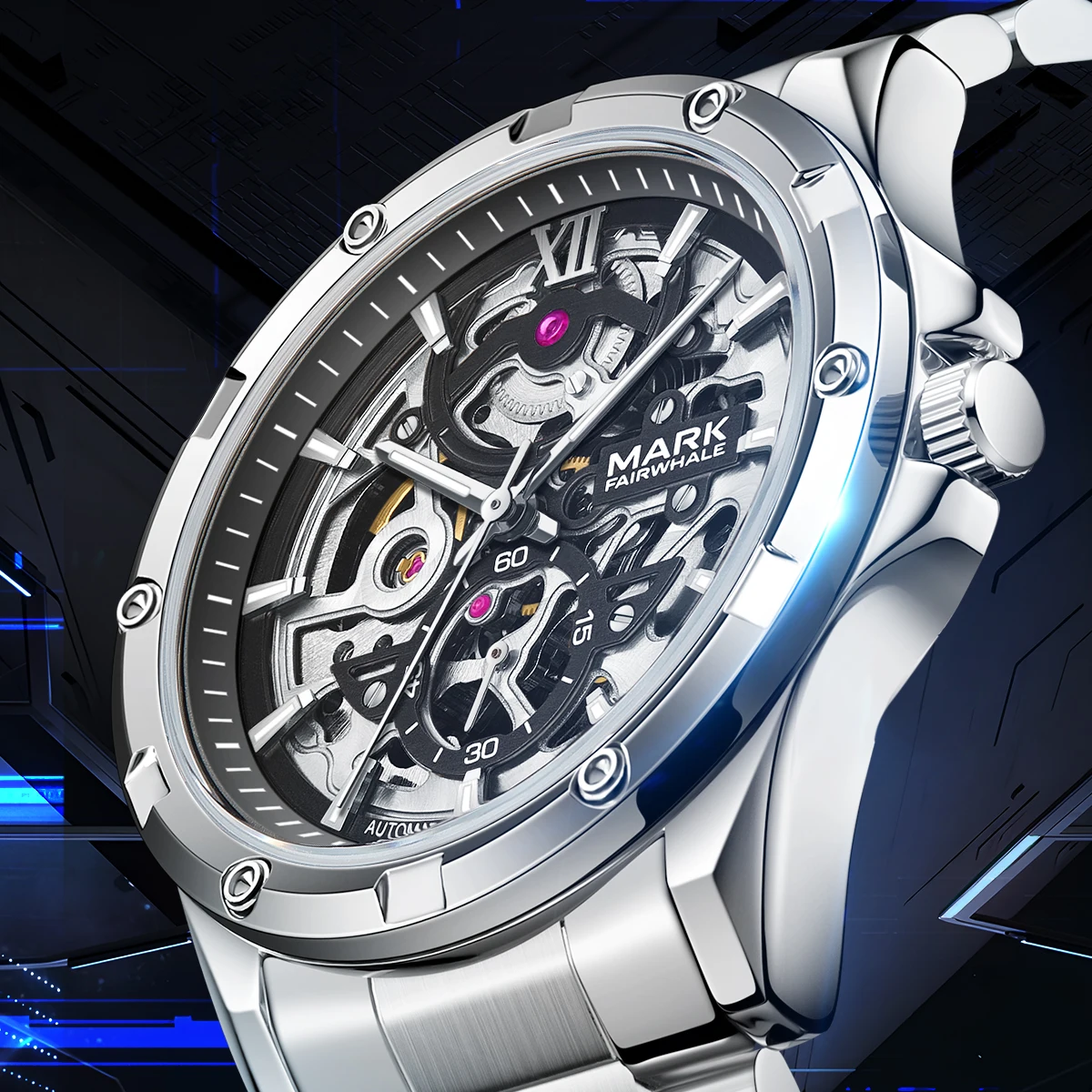 Mark Fairwhale Fashion Skeleton Dial Automatic Movement Stainless Steel Band Luminous Men's Watch Automatic Mechanical St Dynamic Rotor reloj hombre (US)Local+
Mark Fairwhale Fashion Skeleton Dial Automatic Movement Stainless Steel Band Luminous Men's Watch Automatic Mechanical St Dynamic Rotor reloj hombre (US)Local+
