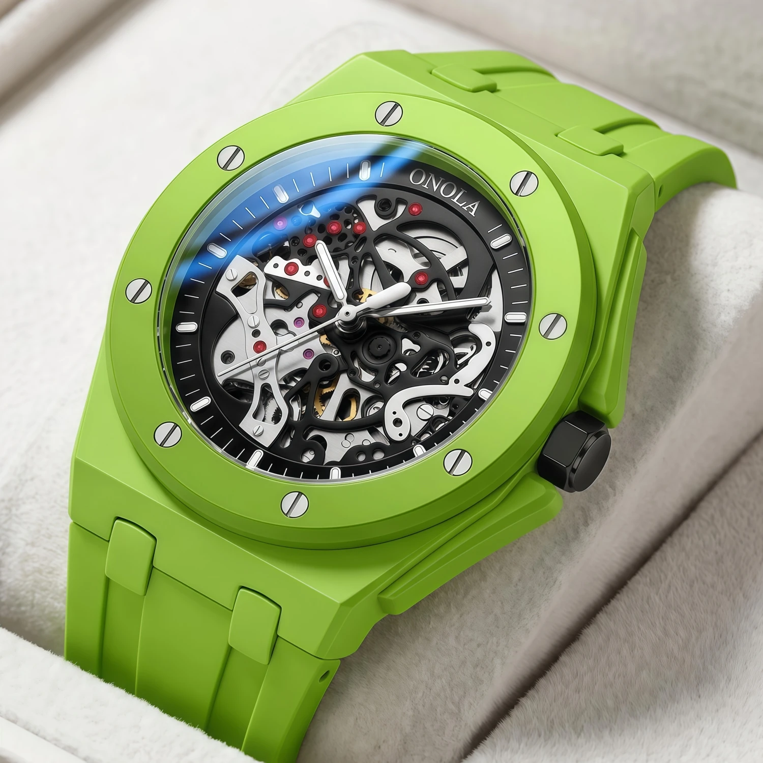 New hollowed out fully automatic mechanical watch for men, ONOLA fashion multi-color silicone tape waterproof watch
New hollowed out fully automatic mechanical watch for men, ONOLA fashion multi-color silicone tape waterproof watch