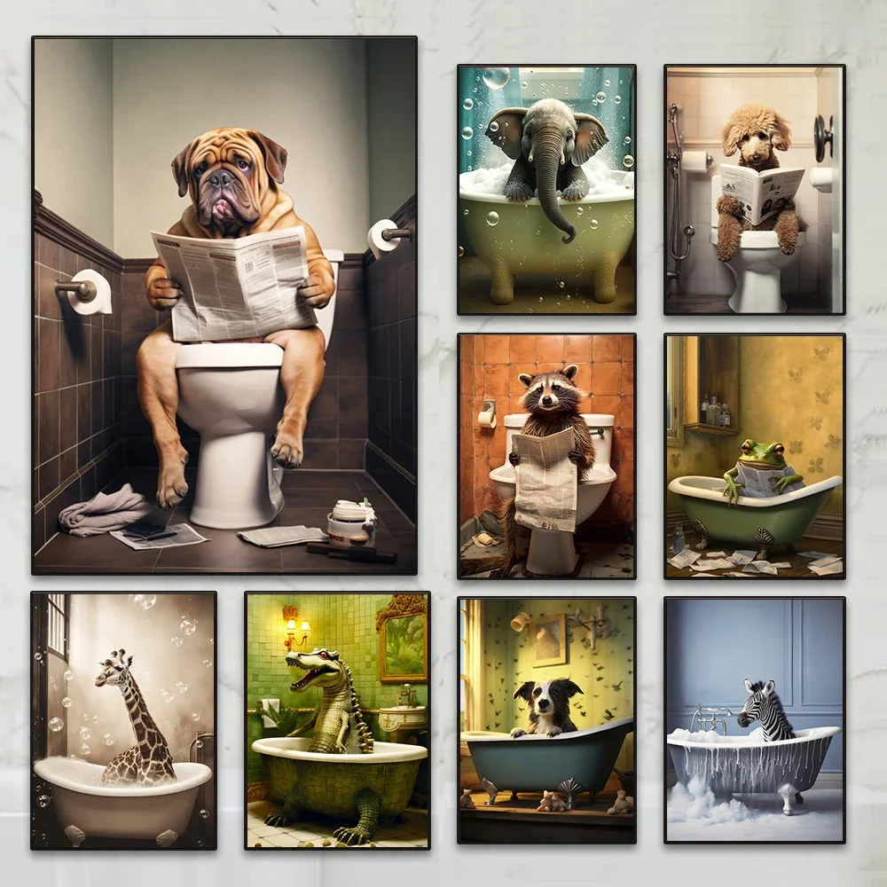 Funny Bathroom Dog Sitting On The Toilet Reading Newspaper Poster Wall Art Canvas Painting Bathtub Animal Art Prints Home Decor
Funny Bathroom Dog Sitting On The Toilet Reading Newspaper Poster Wall Art Canvas Painting Bathtub Animal Art Prints Home Decor