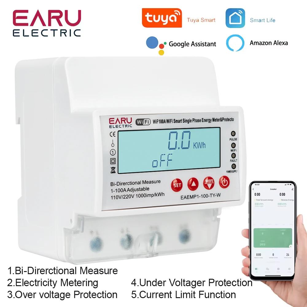 Умный автоматический выключатель Tuya Wi-Fi, защита от пониженного напряжения, ограничительный релейный переключатель тока, двунаправленный счетчик энергии, мощность кВтч
Умный автоматический выключатель Tuya Wi-Fi, защита от пониженного напряжения, ограничительный релейный переключатель тока, двунаправленный счетчик энергии, мощность кВтч