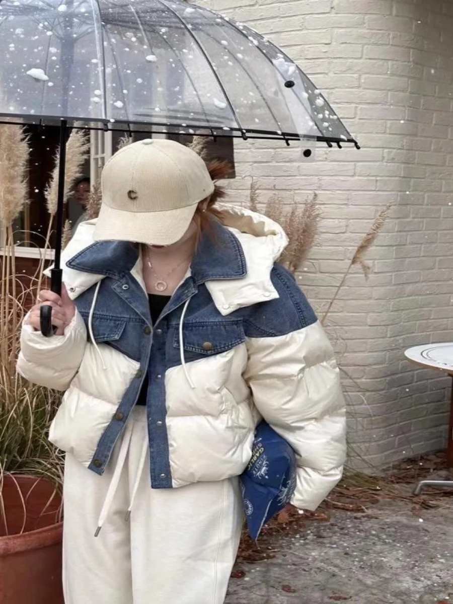 Winter Denim Hooded down Jacket Women Short Loose Warm Duck down Coat Bread Style Trendy Ear Covers Fashionable Accessories
Winter Denim Hooded down Jacket Women Short Loose Warm Duck down Coat Bread Style Trendy Ear Covers Fashionable Accessories