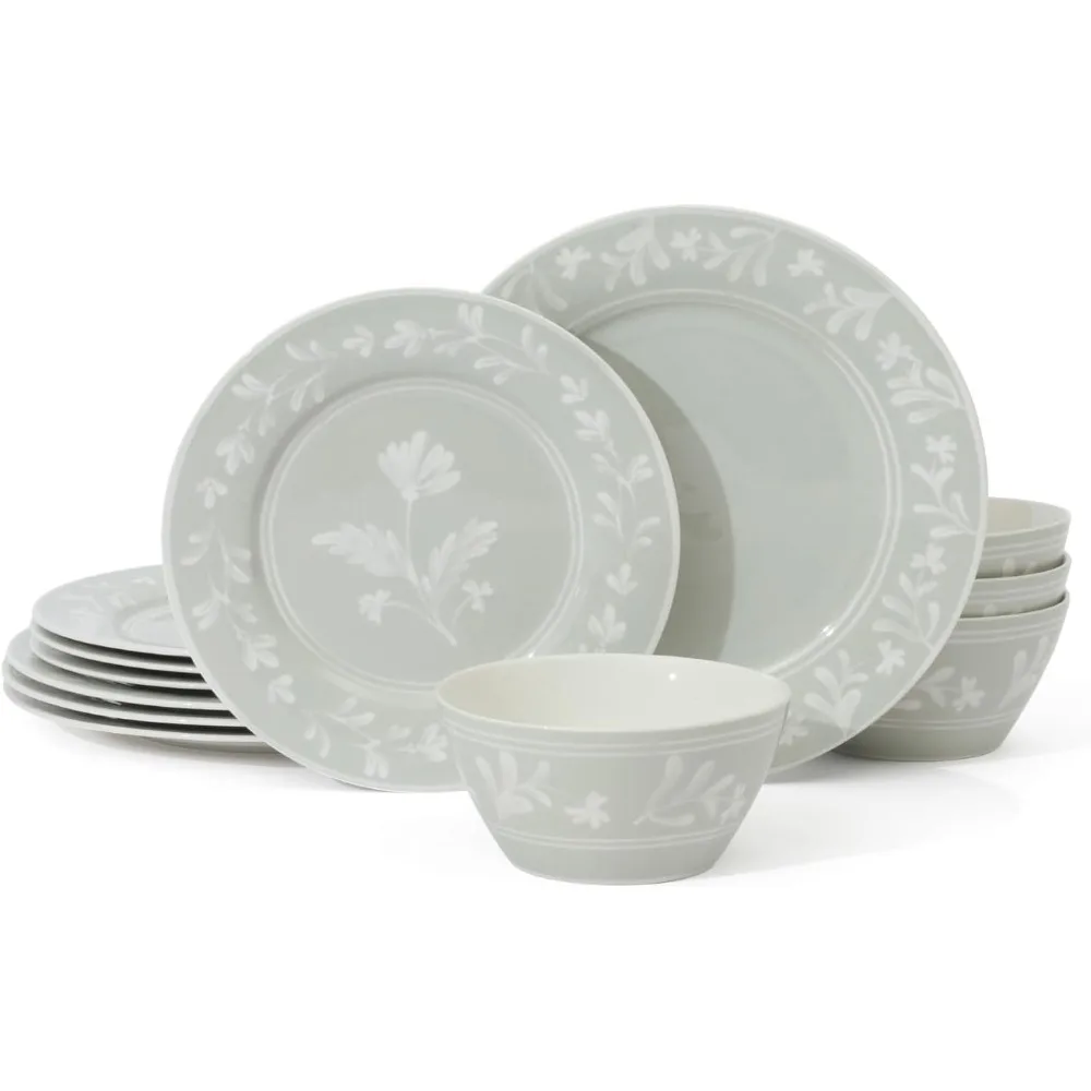 Martha Stewart 12-Piece Sage Green Dinnerware Set: Vegan Bone China with Floral Pattern Plates and Bowls
Martha Stewart 12-Piece Sage Green Dinnerware Set: Vegan Bone China with Floral Pattern Plates and Bowls